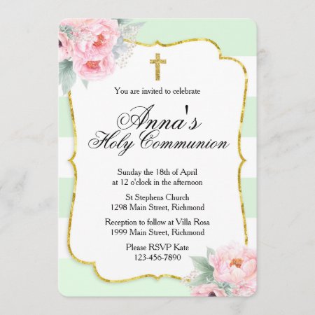 Pink, Mint & Gold Communion Invitation