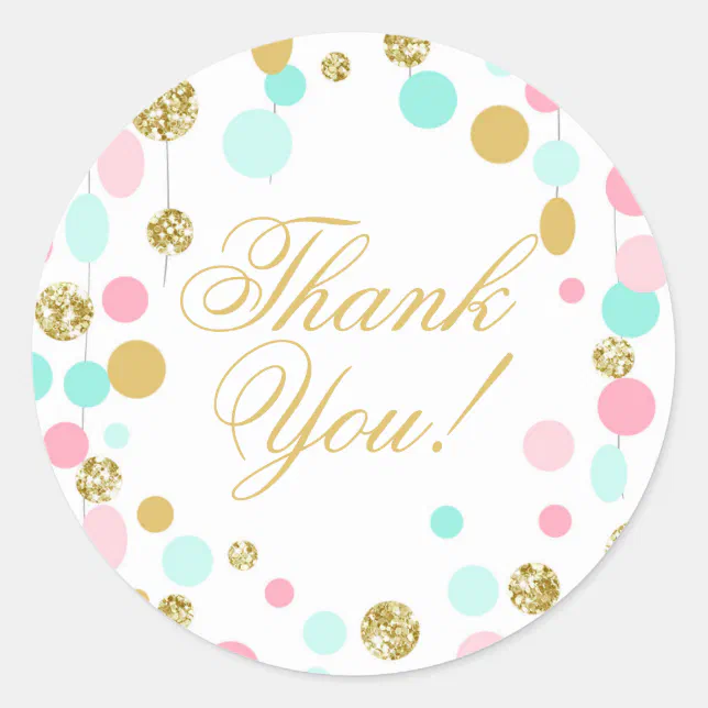 Pink Mint Gold Favor Tags Thank You Girl Birthday | Zazzle