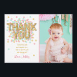 Pink Mint Gold Glitter Birthday Thank You Card<br><div class="desc">♥ A perfect way to thank you guests! Pink mint and gold confetti matching the birthday invitation.</div>