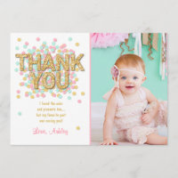 Pink Mint Gold Glitter Birthday Thank You Card
