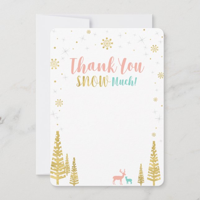Pink, Mint & Gold Winter wonderland Thank you Note Card (Front)