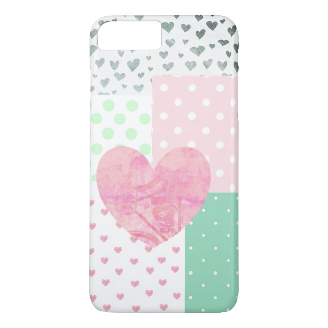 Pink, Mint Green and Silver Hearts Cell Phone Case (Back)