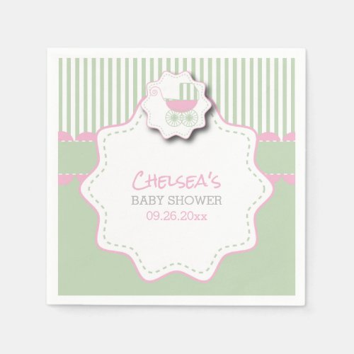 Pink  Mint Green Baby Buggy Shower Napkins