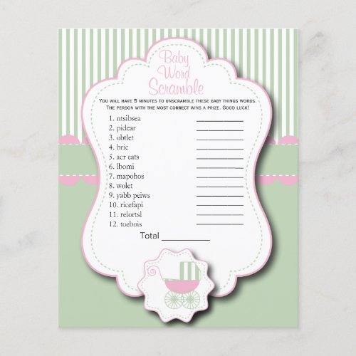 Pink  Mint Green Baby Buggy Shower _ Scramble Flyer