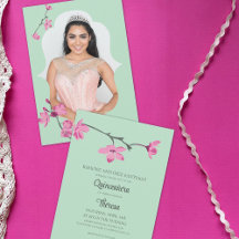 Pink, Mint Green Cherry Blossom Photo Quinceanera