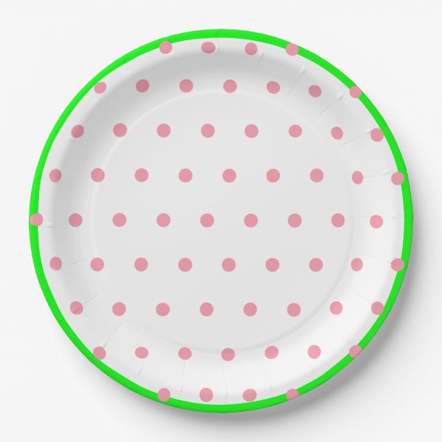 Pink Mint Green Geometric Polka Dots  Paper Plates (Front)