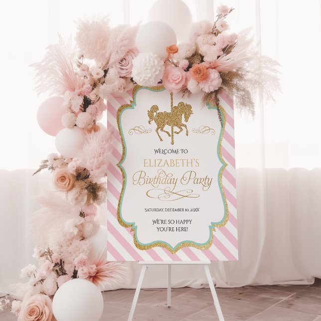 Pink Mint Green Gold Carousel Birthday Welcome Foam Board (Pink Mint Green Gold Carousel Birthday Welcome Foam Board)