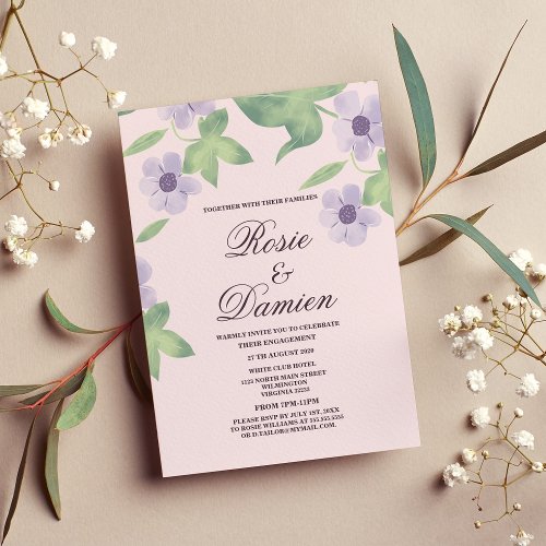 Pink mint green lavender purple floral Engagement  Invitation