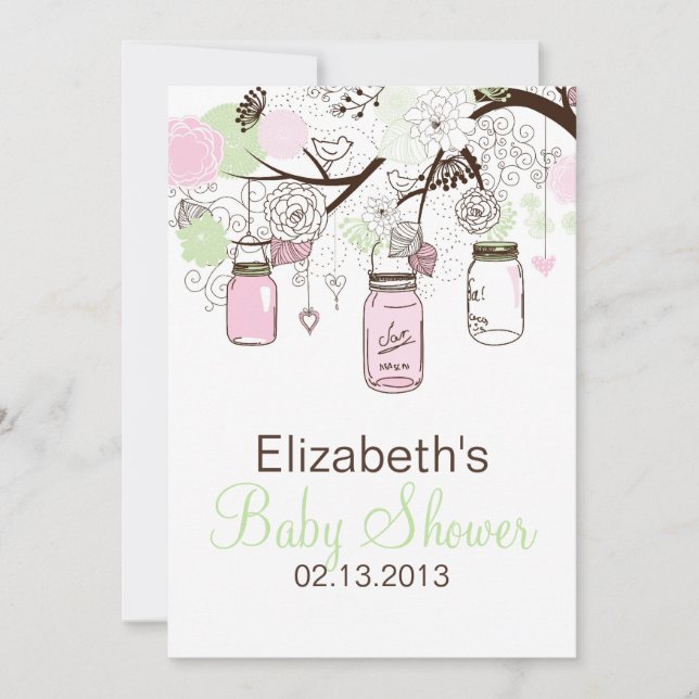 Pink Mint Green Mason Jars Baby Shower Invitation (Front)