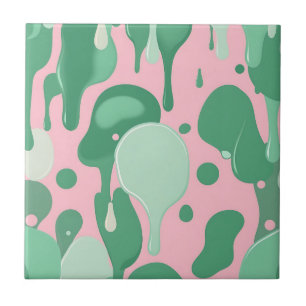 Pink Mint Green Melting Drip Pattern Abstract Ceramic Tile