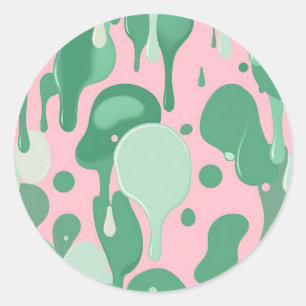 Pink Mint Green Melting Drip Pattern Abstract Classic Round Sticker
