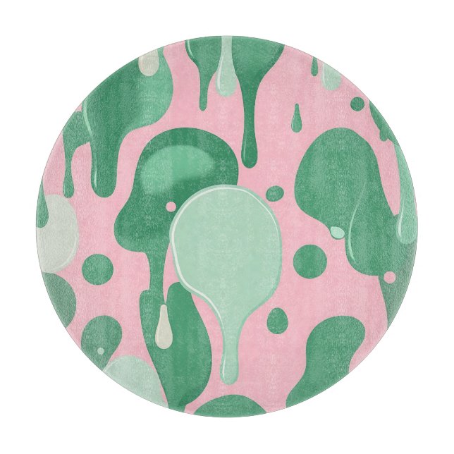 Pink Mint Green Melting Drip Pattern Abstract  Cutting Board (Front)