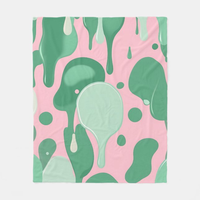 Pink Mint Green Melting Drip Pattern Abstract  Fleece Blanket (Front)