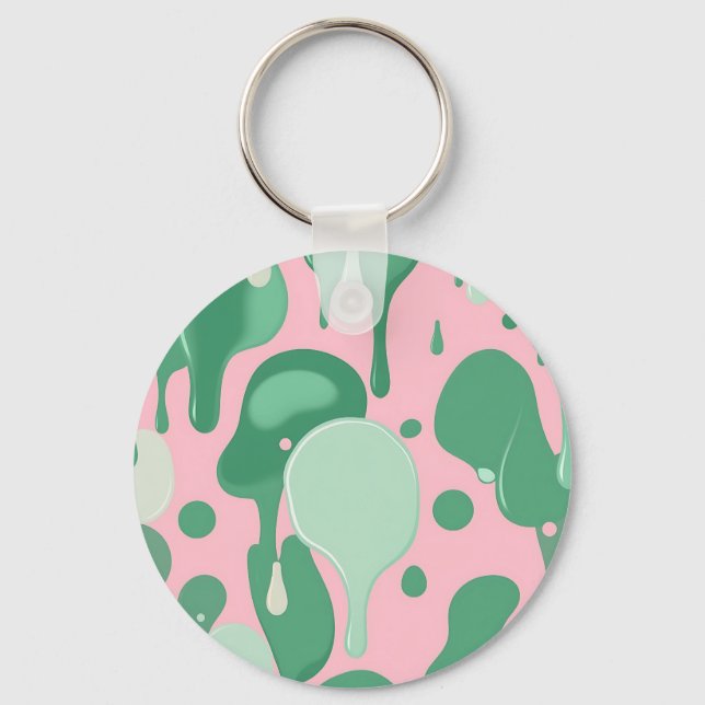 Pink Mint Green Melting Drip Pattern Abstract  Keychain (Front)