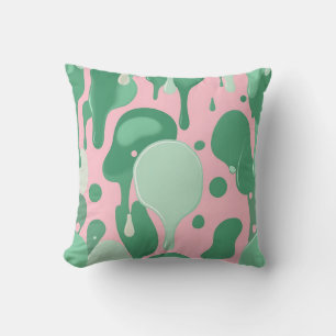 Pink Mint Green Melting Drip Pattern Abstract Throw Pillow