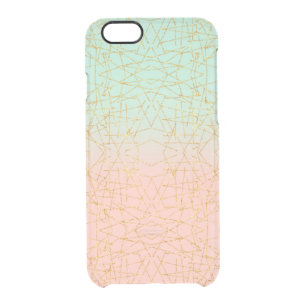 Pink Mint Green Ombre Gold Glitter Geometric Clear iPhone 6/6S Case