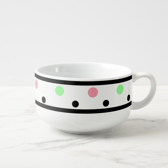 Pink Mint Green Polka Dots Geometric Soup Mug (Left)