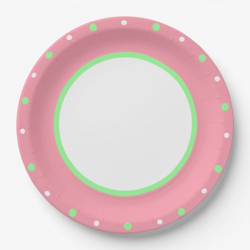 Pink Mint Green Polka Dots  Paper Plates