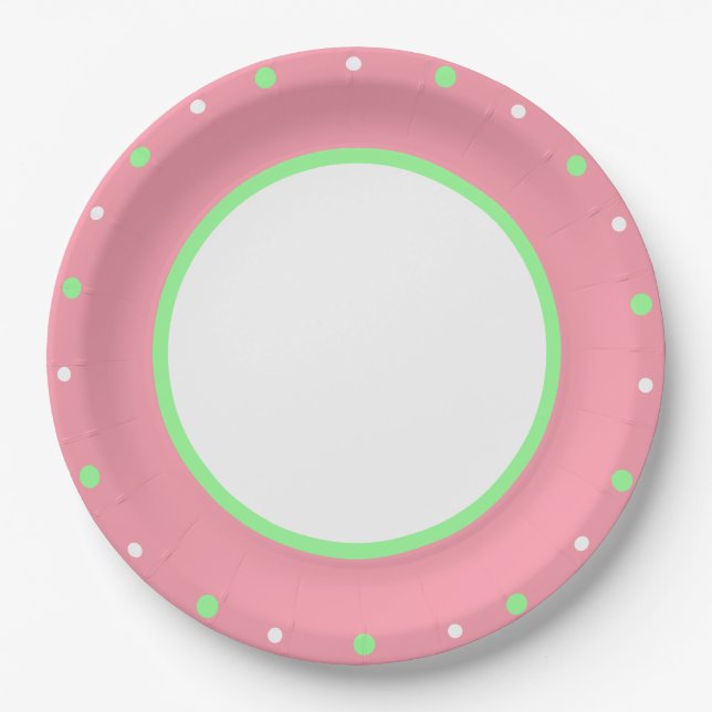 Pink Mint Green Polka Dots  Paper Plates (Front)