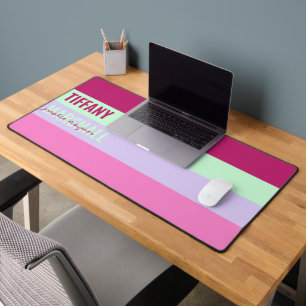 Pink Mint Green Purple Stripes Pattern Name Desk Mat
