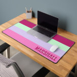 Pink Mint Green Purple Stripes Pattern Name Desk Mat<br><div class="desc">Add a personalized touch to your workspace with the Pink, Mint Green, and Purple Stripes Pattern Name Desk Mat. Featuring a stylish striped design in vibrant hues, this mat provides a smooth surface for your keyboard and mouse while enhancing your desk with a modern look. Customize it with a name...</div>