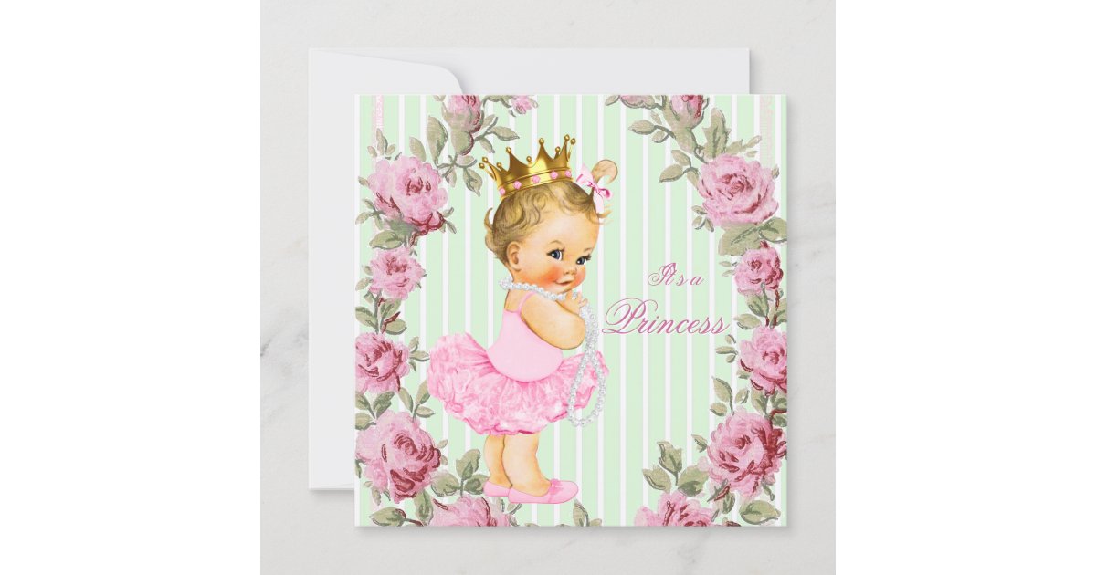 Pink Mint Green Rose Ballerina Baby Shower Invitation | Zazzle