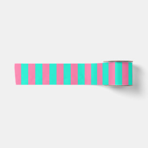 Pink Mint Green Stripes Design  Satin Ribbon