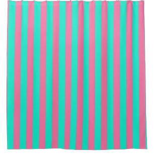 Pink Mint Green Stripes Design Shower Curtain