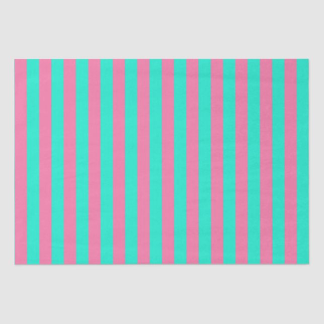 Pink Mint Green Stripes Design  Tissue Paper (Front)