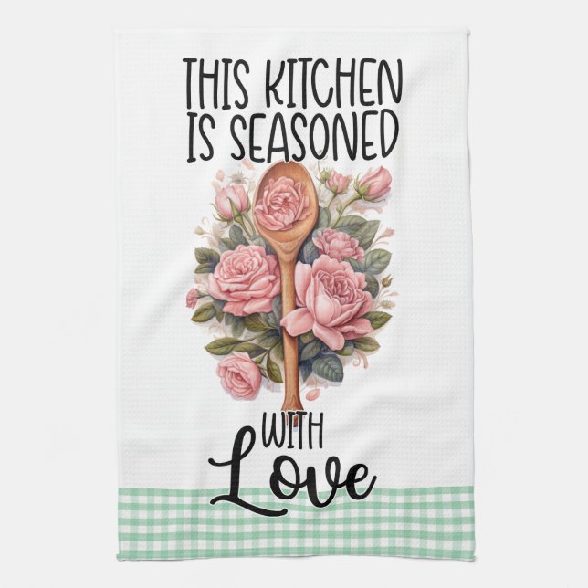 Pink Mint Green This Kitchen is Seasoned With Love Kitchen Towel (Vertical)