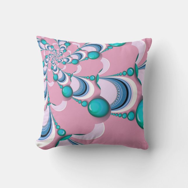 Pink + Mint Groovy Swirl Fractal Cushion (Front)