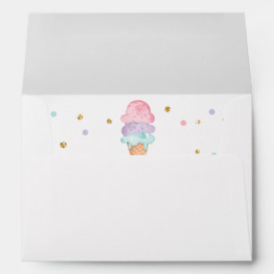 Pink Mint Ice Cream Cone Confetti Envelope Invite