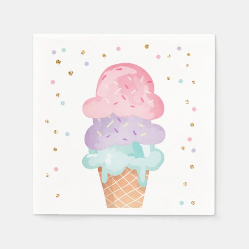 Pink Mint Ice Cream Cone Confetti Paper Napkins