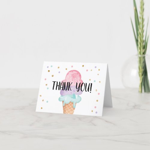 Pink Mint Ice Cream Cone Confetti Thank You Card