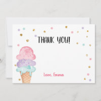 Pink Mint Ice Cream Cone Confetti Thank You Card