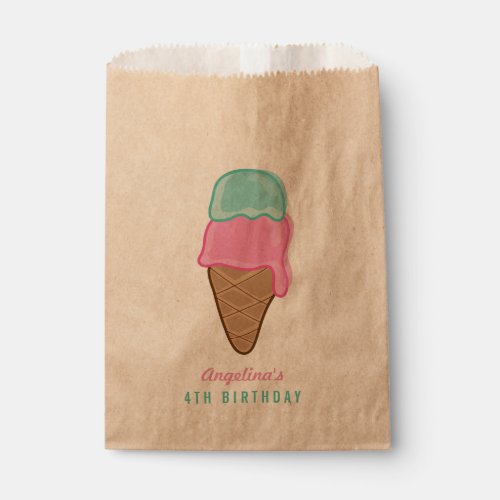 Pink Mint Ice Cream Girl Summer Birthday Party Favor Bag