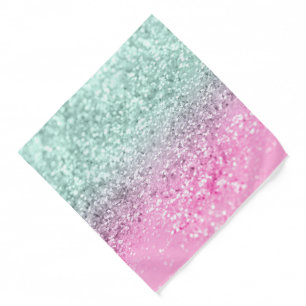 Pink Mint Mermaid Girls Glitter #1 (Faux Glitter)  Bandana
