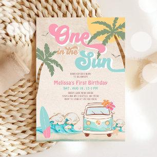 Pink Mint One in the Sun Surfing 1st Birthday Invitation