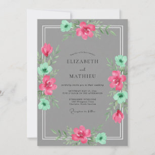 Pink Mint Painted Wedding Invitation