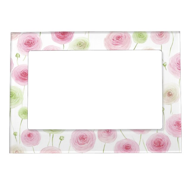 Pink Mint Ranunculus Flowers Magnetic Frame (Front)