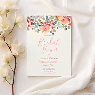 Pink mint red coral garden rose Bridal Shower Invitation