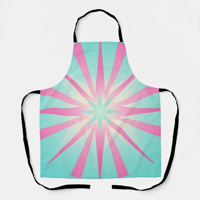 Pink Mint Retro Starburst Glow Apron (Front)