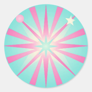 Pink Mint Retro Starburst Glow Classic Round Sticker