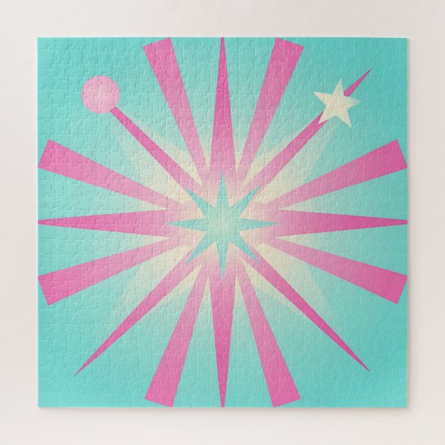 Pink Mint Retro Starburst Glow Jigsaw Puzzle (Vertical)