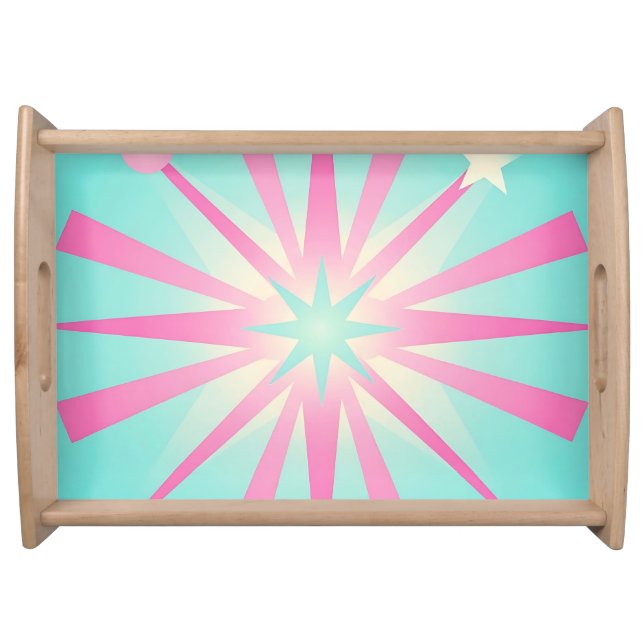 Pink Mint Retro Starburst Glow Serving Tray (Front)