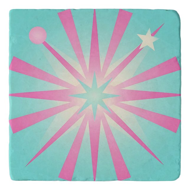 Pink Mint Retro Starburst Glow Trivet (Front)