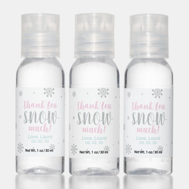Pink, Mint & Silver Winter Wonderland Party Favors Hand Sanitizer (Set)
