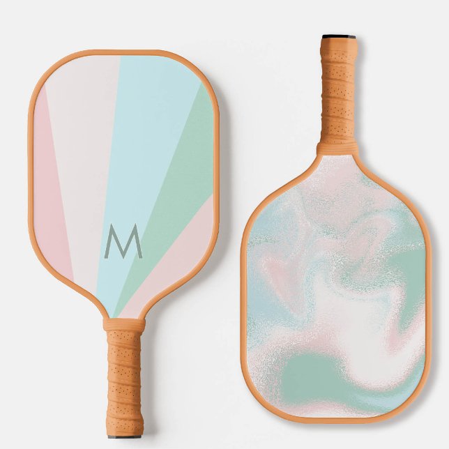 Pink Mint Sorbet Teal Monogram Modern Personalized Carbon Fiber Pickleball Paddle (personalized pickleball paddle monogram pink blush tan teal mint green custom sports gift for her)