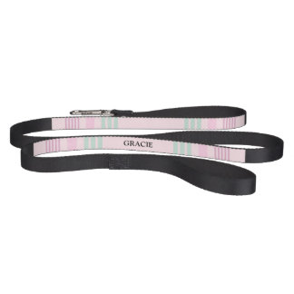 Pink & Mint Stripe Custom Name Dog Leash