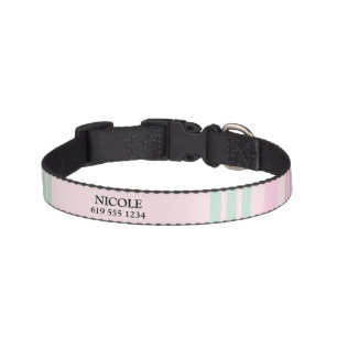 Pink & Mint Stripe Custom Name & Number Dog Collar